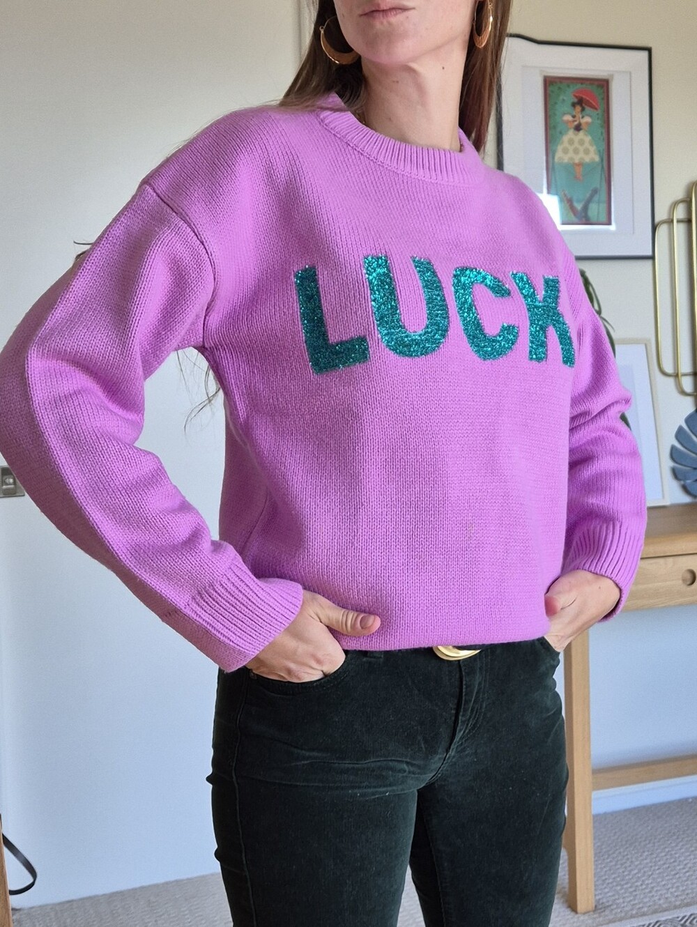 English Factory Statement Pink 'LUCKY' Knit Sweater - Picture 2 of 11